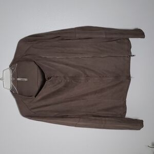 Milla faux suede double zip moto jacket, taupe, layering piece. Women size large